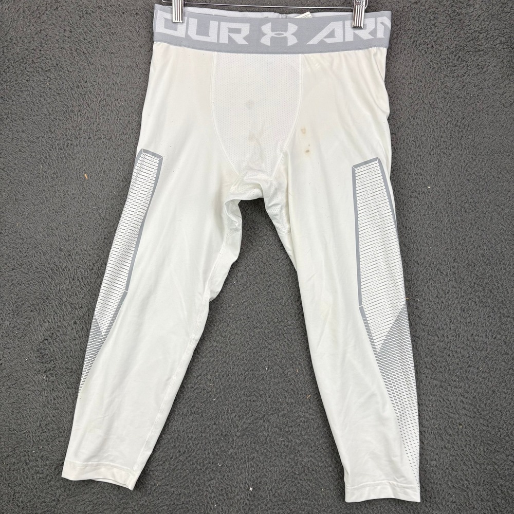 Under Armour Mens HeatGear Compression Leggings White Grey Large 11245‎